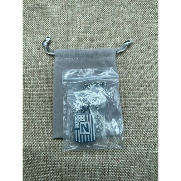 Initial Mens DogTag Necklace Patriotic Initial is N  Unisex Silver Tone - Picture 6 of 6